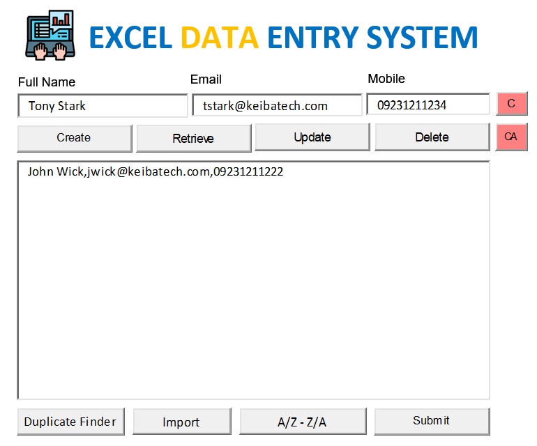 VBA CRUD Program template